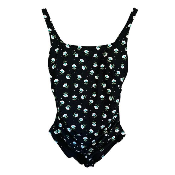 Anne Cole Square Neck Front Shirred Flattering One Piece Floral Swimsuit Size 12 - Picture 1 of 7